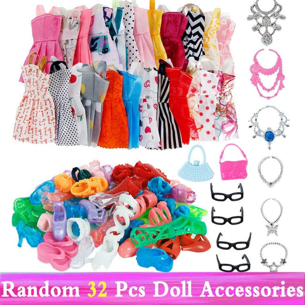 Cute Doll Accessories for Barbie Doll Shoes Boots Mini Dress Handbags Crown Hangers Glasses Doll Clothes Kids Toy 12''