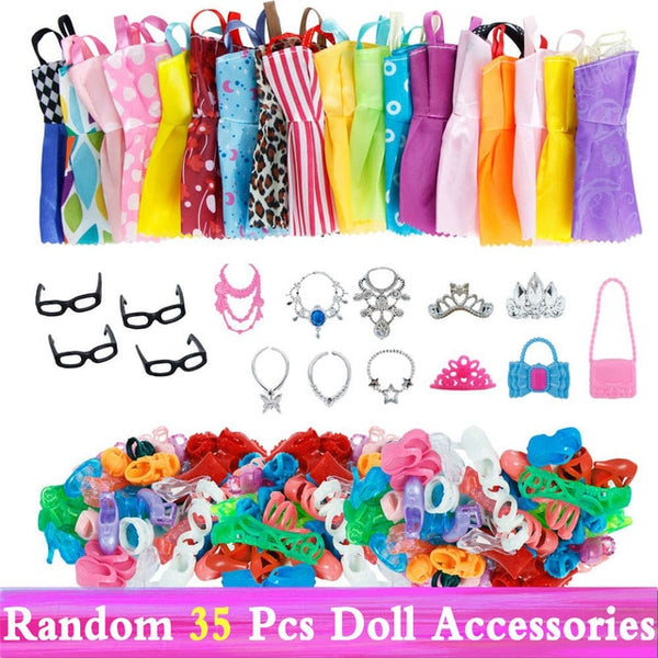 Cute Doll Accessories for Barbie Doll Shoes Boots Mini Dress Handbags Crown Hangers Glasses Doll Clothes Kids Toy 12''