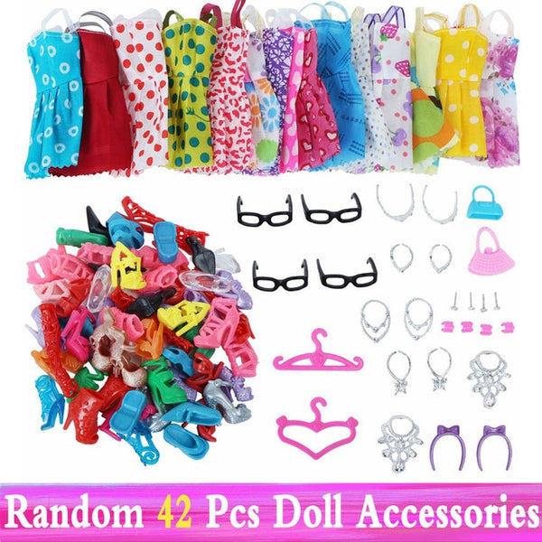 Cute Doll Accessories for Barbie Doll Shoes Boots Mini Dress Handbags Crown Hangers Glasses Doll Clothes Kids Toy 12''