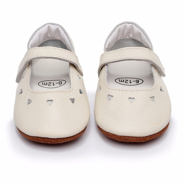 Pretty, Heart-Shaped Baby Girls Shoes, Genuine Leather, Handmade