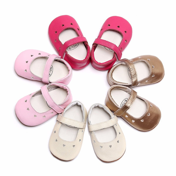 Pretty, Heart-Shaped Baby Girls Shoes, Genuine Leather, Handmade