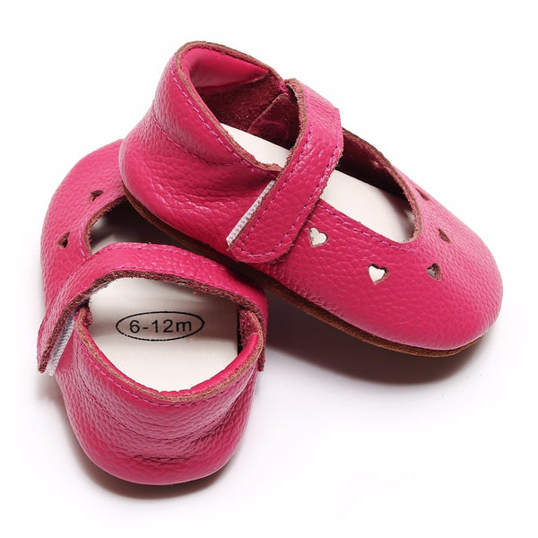 Pretty, Heart-Shaped Baby Girls Shoes, Genuine Leather, Handmade