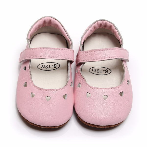 Pretty, Heart-Shaped Baby Girls Shoes, Genuine Leather, Handmade