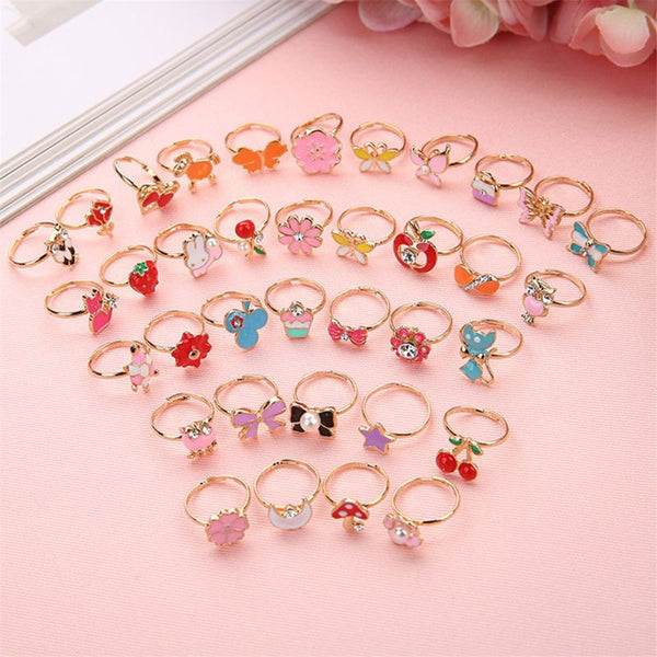 36pcs Little Girl Gift with Heart Box, Cute Jewelry Adjustable Rings in Box, Girl Pretend Play and Dress up Rings