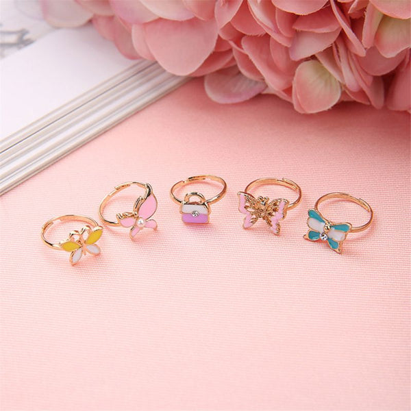 36pcs Little Girl Gift with Heart Box, Cute Jewelry Adjustable Rings in Box, Girl Pretend Play and Dress up Rings