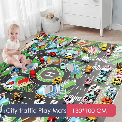 Large 130*100cm Kids Simulation Play Mats City Traffic Play Mats Large Urban Traffic Track Rules Parking Lot Scene Simulation Play Mats Toy For Baby Toddlers