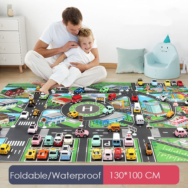 Large 130*100cm Kids Simulation Play Mats City Traffic Play Mats Large Urban Traffic Track Rules Parking Lot Scene Simulation Play Mats Toy For Baby Toddlers