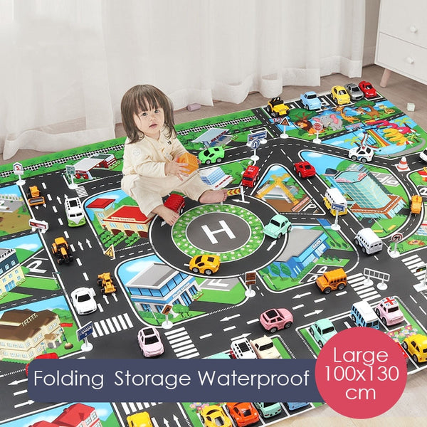 Large 130*100cm Kids Simulation Play Mats City Traffic Play Mats Large Urban Traffic Track Rules Parking Lot Scene Simulation Play Mats Toy For Baby Toddlers