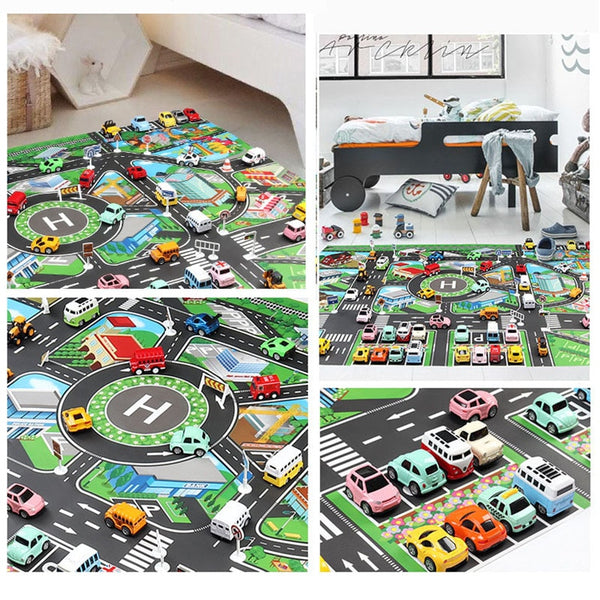 Large 130*100cm Kids Simulation Play Mats City Traffic Play Mats Large Urban Traffic Track Rules Parking Lot Scene Simulation Play Mats Toy For Baby Toddlers