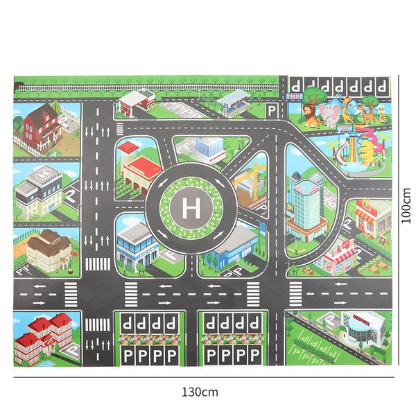 Large 130*100cm Kids Simulation Play Mats City Traffic Play Mats Large Urban Traffic Track Rules Parking Lot Scene Simulation Play Mats Toy For Baby Toddlers