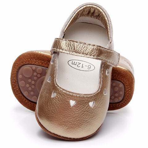 Pretty, Heart-Shaped Baby Girls Shoes, Genuine Leather, Handmade