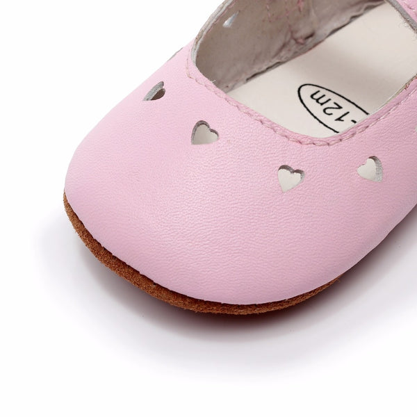 Pretty, Heart-Shaped Baby Girls Shoes, Genuine Leather, Handmade