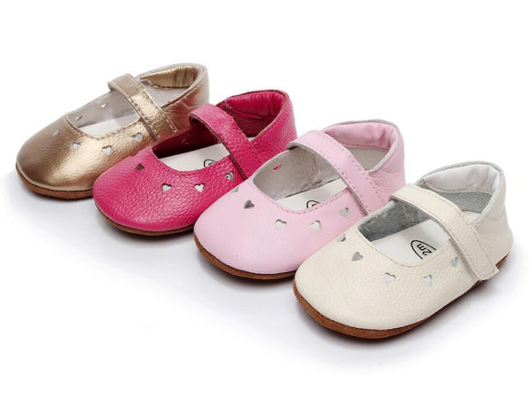 Pretty, Heart-Shaped Baby Girls Shoes, Genuine Leather, Handmade