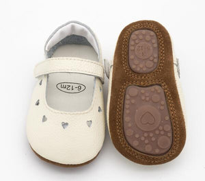 Pretty, Heart-Shaped Baby Girls Shoes, Genuine Leather, Handmade