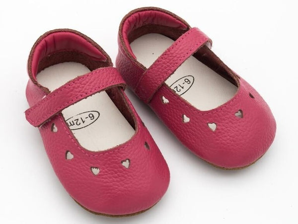 Pretty, Heart-Shaped Baby Girls Shoes, Genuine Leather, Handmade